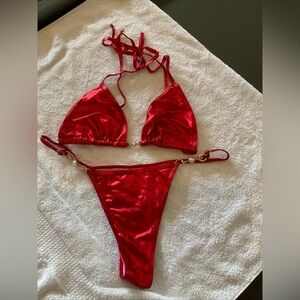 Red Shiny Bikini Set